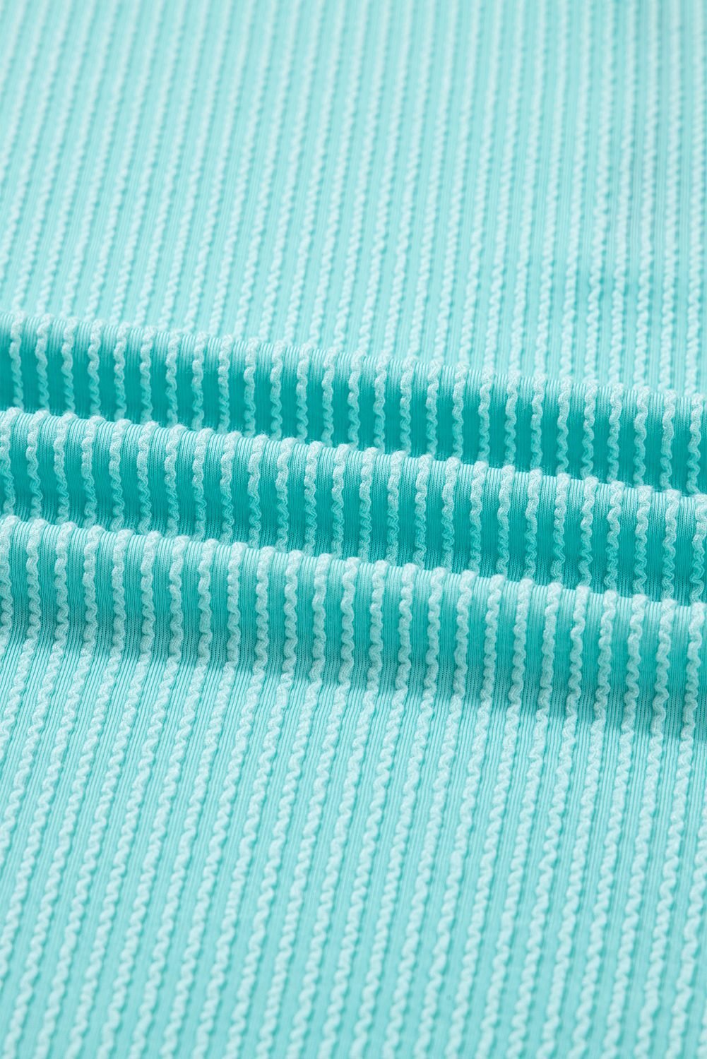 Aruba Blue Twist Ribbed Color Block Plaid Patchwork Plus Size Long Sleeve Top