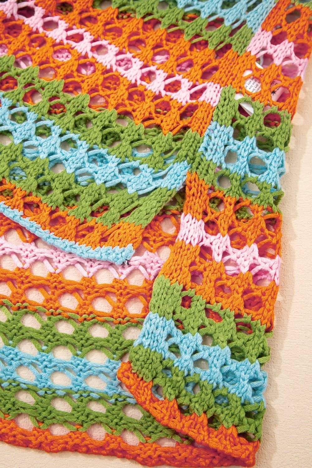 Carrot Multi Stripe Open Knit Sweater Beach Cover Up