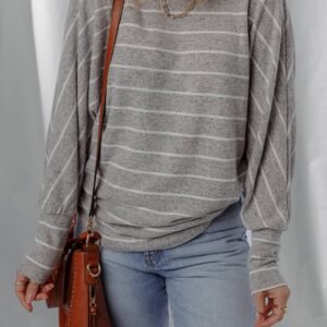 Gray Stripe Dolman Sleeve Drop Shoulder Top