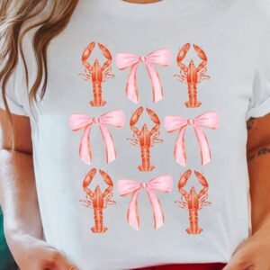 White Crawfish Bow Printed Summer T Shirt