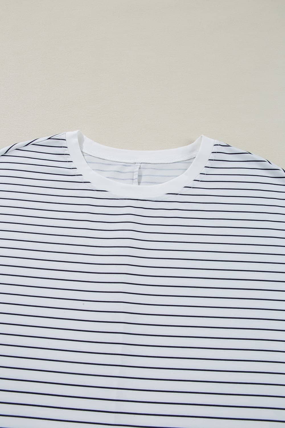 White Stripe Ruffled Short Sleeve Crew Neck T Shirt Shift Mini Dress