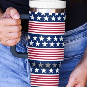 Bluing Stars And Stripes Print Handled Thermos Cup 40Oz