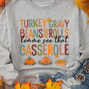 Gray Thanksgiving Slogan Pumpkin Turkey Pie Graphic Sweatshirt