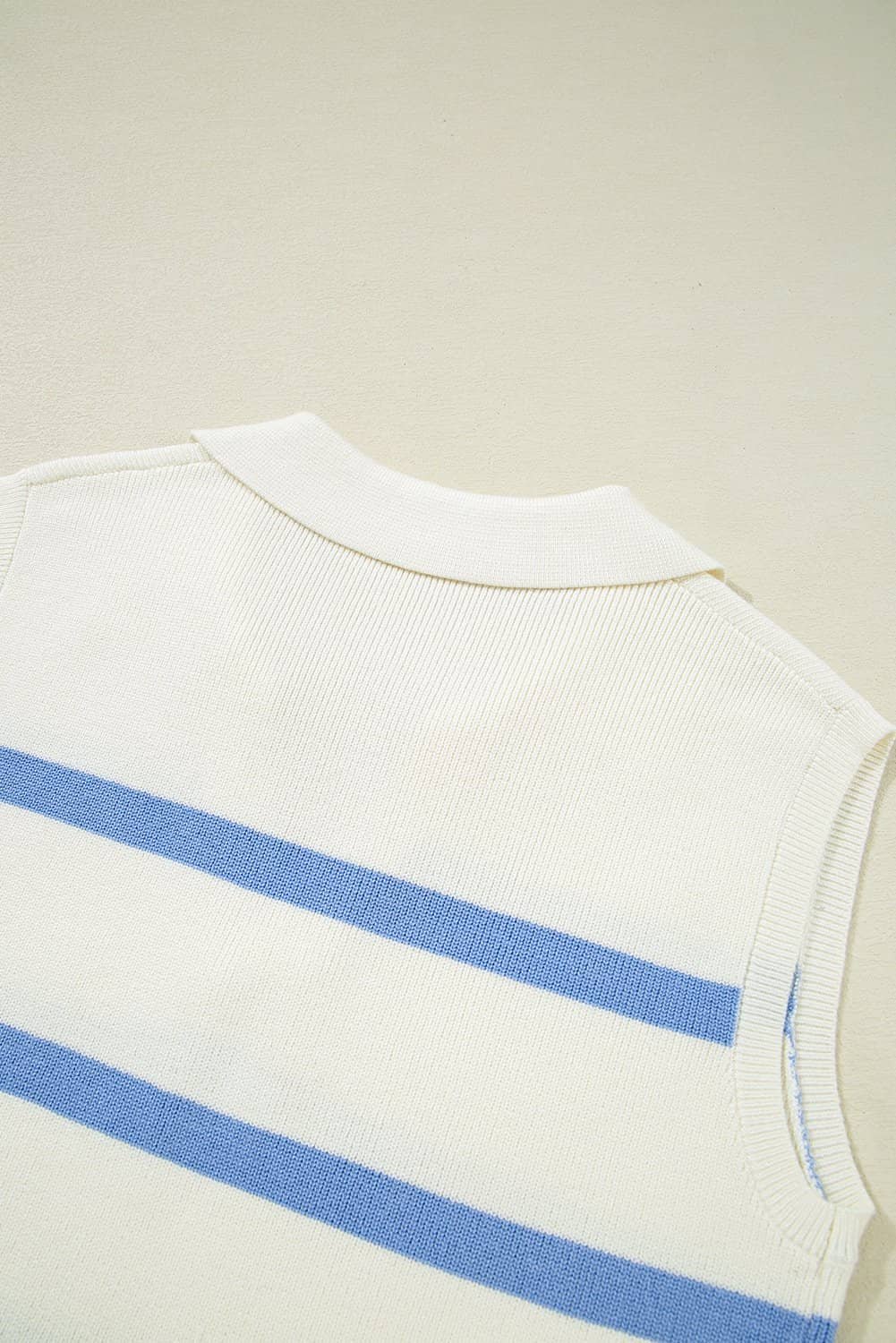 Sky Blue Stripe Split V Neck Collared Ribbed Sweater Vest