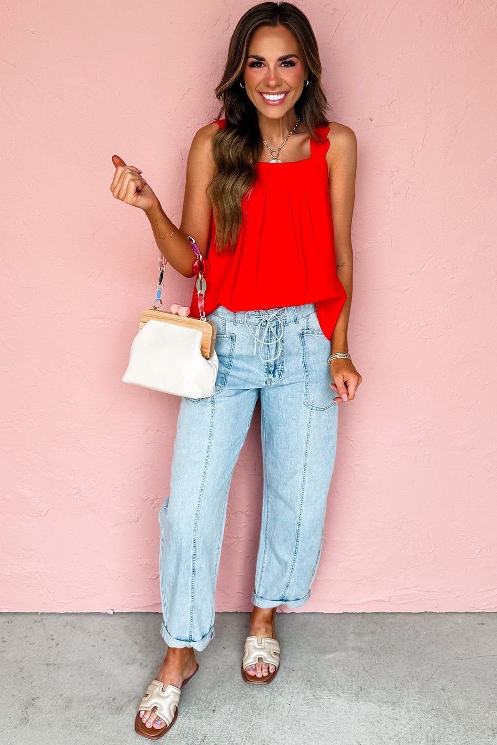 Myosotis Exposed Stitch Detail Drawstring Barrel Jeans