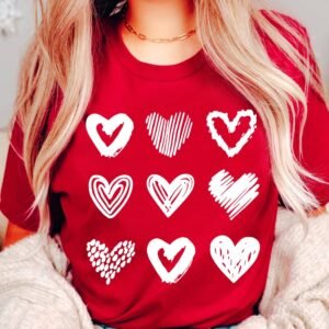 Red Diverse Heart Printed Crewneck Valentines Tee