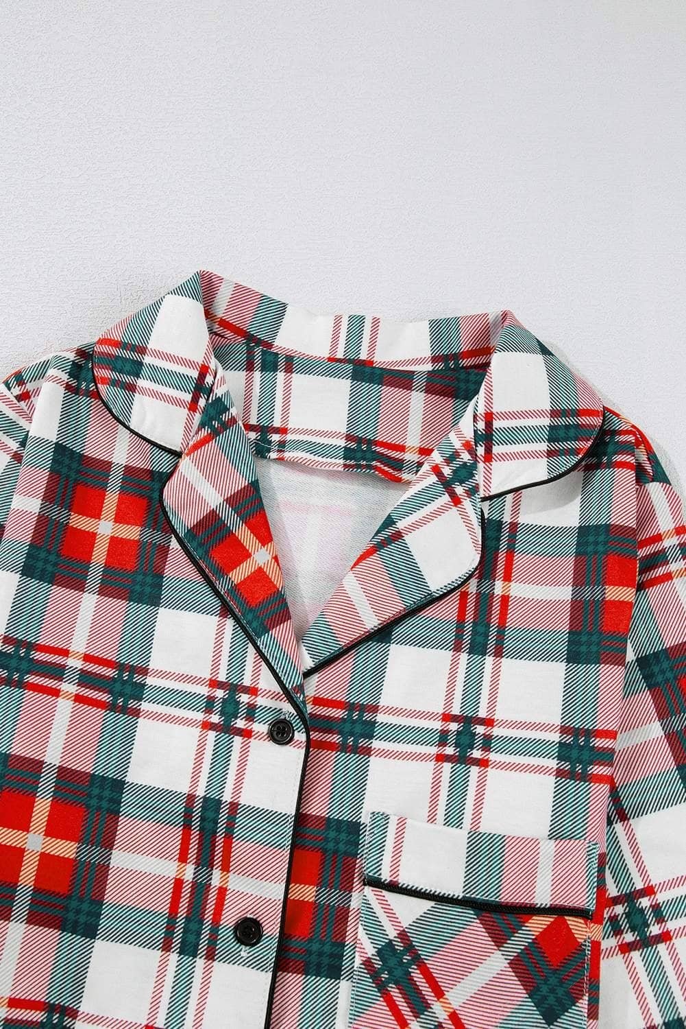 Red Christmas Plaid Print Two Piece Long Sleeve Pajamas Set