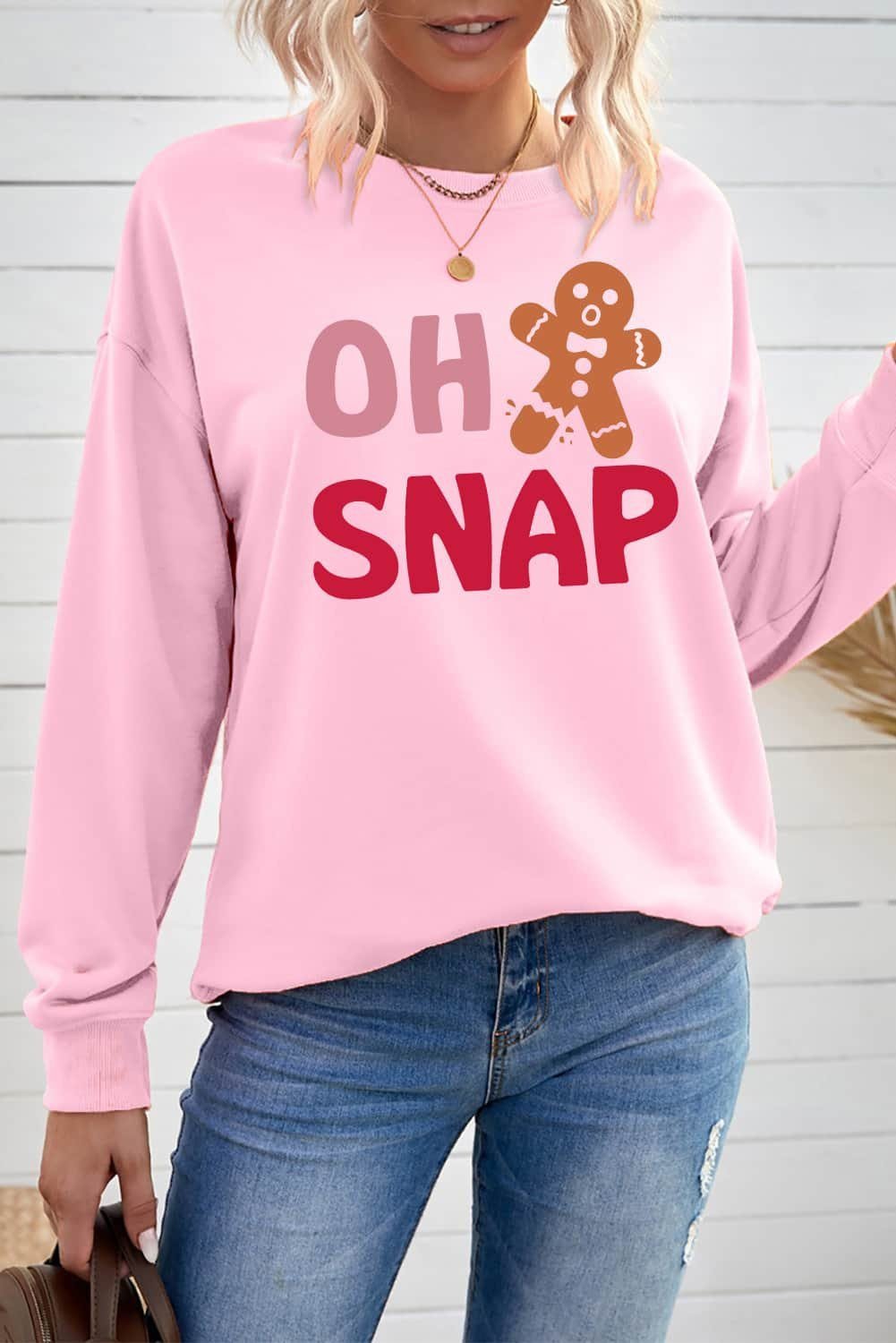 Pink Oh Snap Gingerbread Man Christmas Pullover Sweatshirt