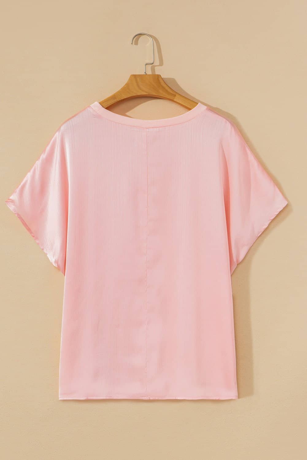 Pink Metallic Gloss Short Batwing Sleeve Plus Size Top