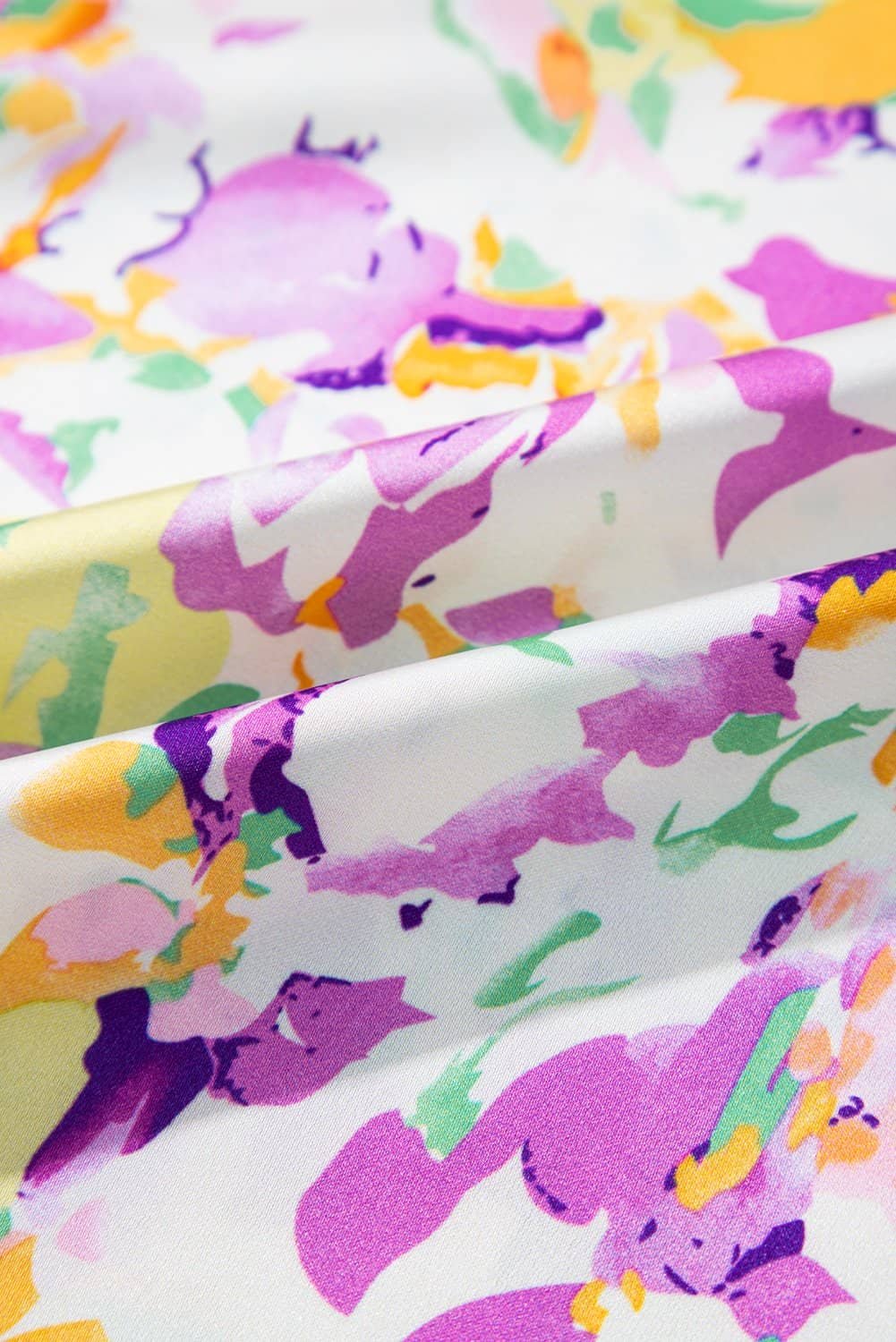 Purple Abstract Printed Ruffled Short Sleeve Notched Neck Blouse