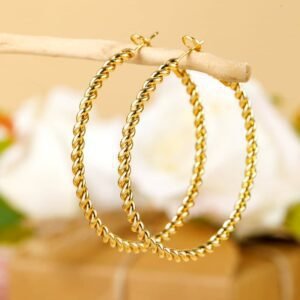 Gold Twisted Detail Plated Alloy Large Hoop Earrings