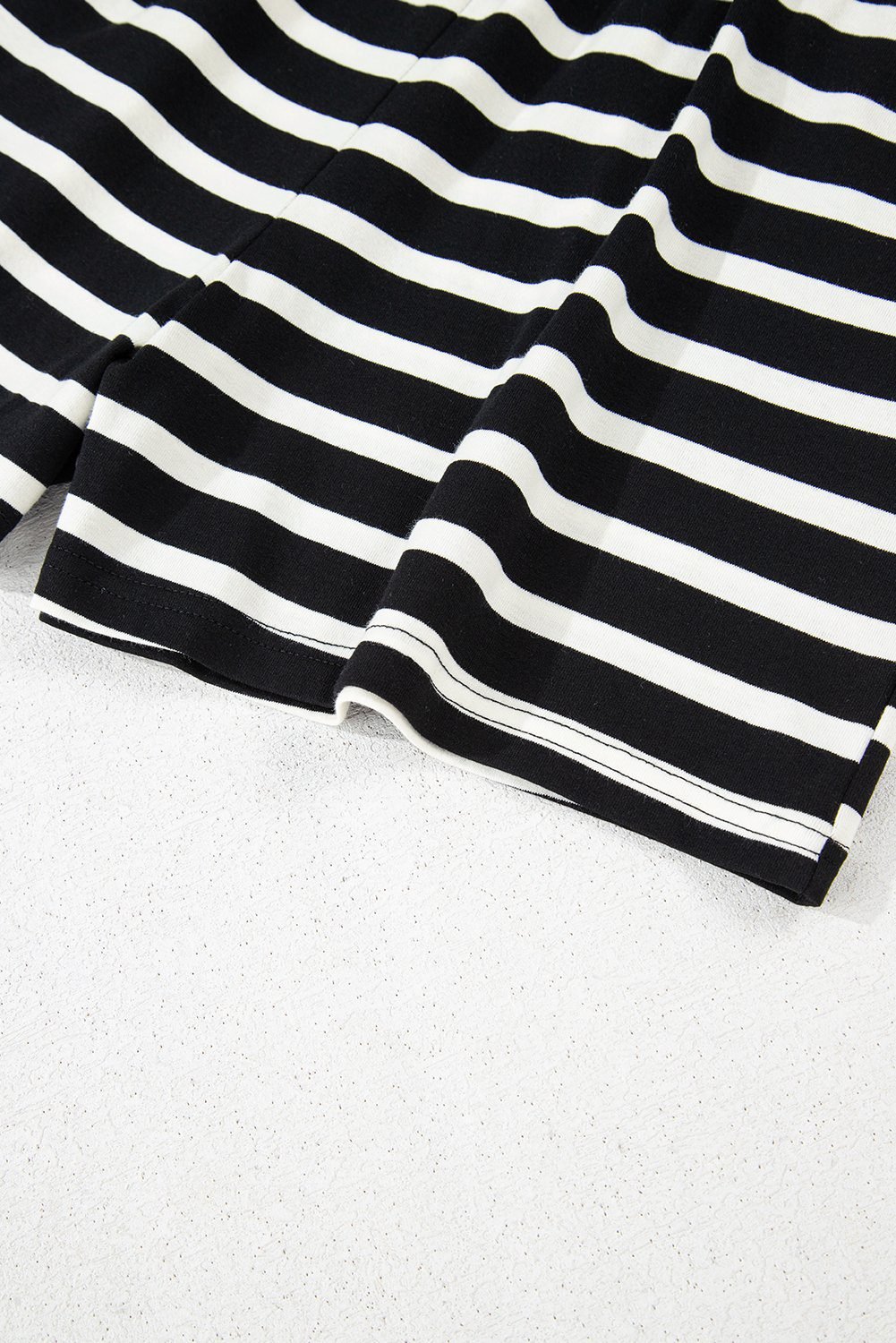 Black White Striped Short Sleeve Top And Shorts Set