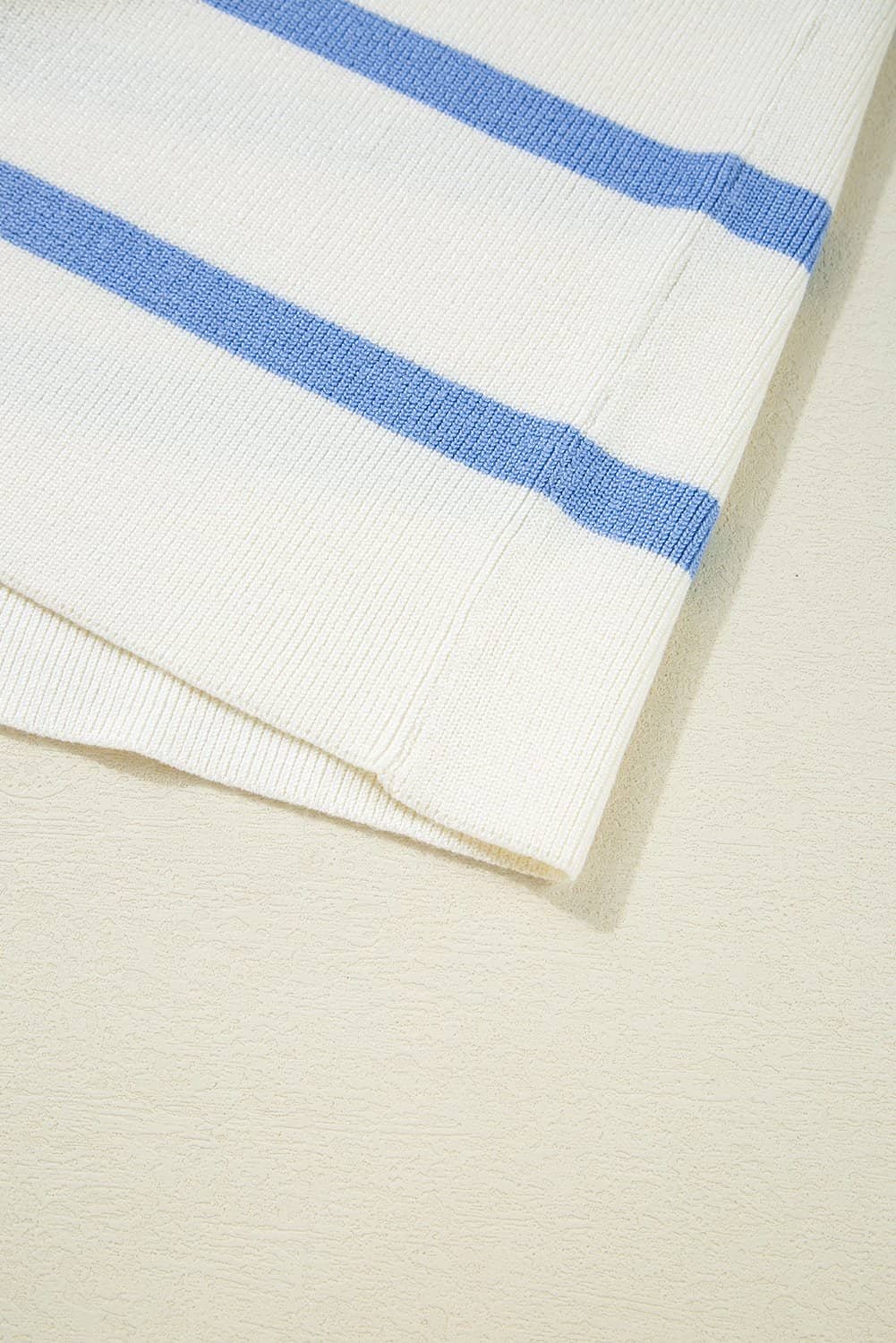 Sky Blue Stripe Split V Neck Collared Ribbed Sweater Vest