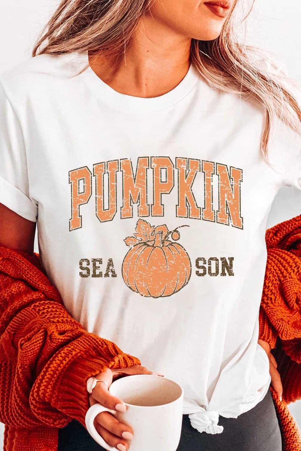 White Pumpkin Season Cracking Printed Cotton Blend T Shirt