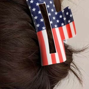 Dark Blue American Flag Print Square Claw Clip