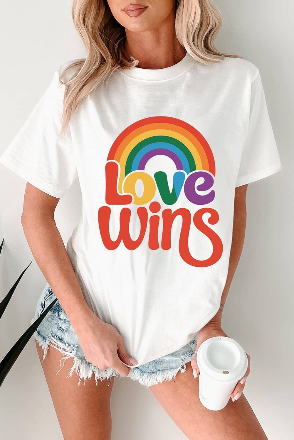 White Love Wins Pride Rainbow Graphic Casual T Shirt