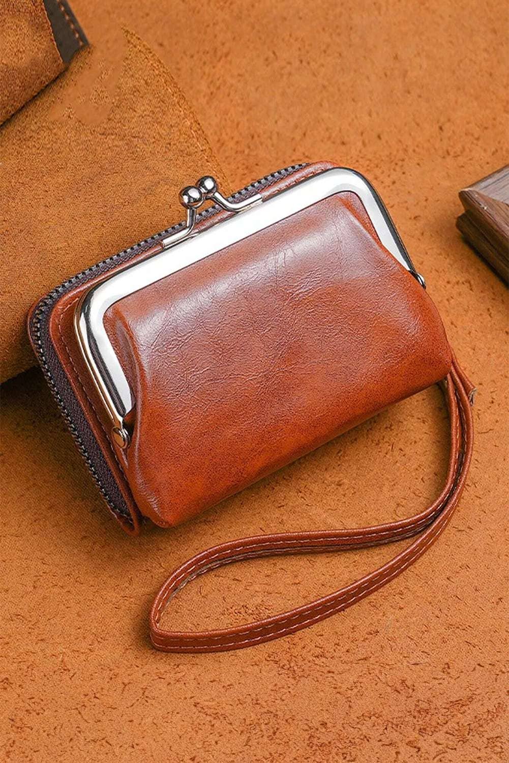 Chestnut Minimalist Wristlet Pu Leather Coin Purse