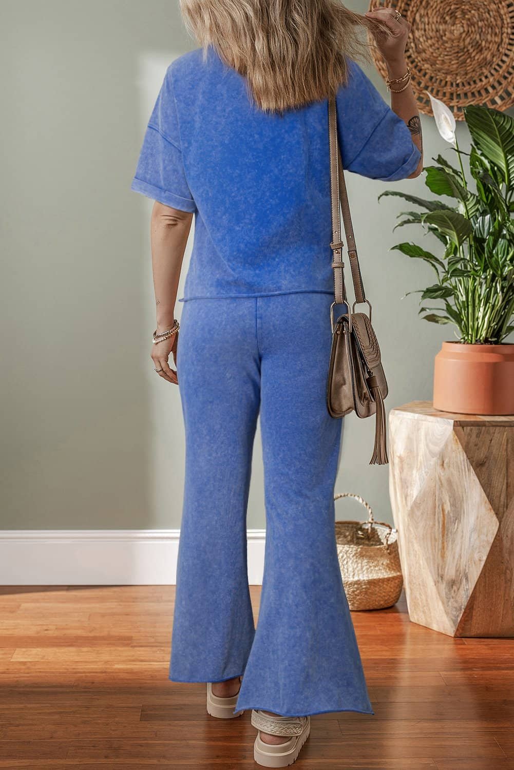 Ashleigh Blue Acid Wash Star Patched Rolled Trim Pants Set