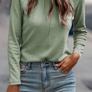 Laurel Green Solid Color Seam Detail Raglan Long Sleeve Top