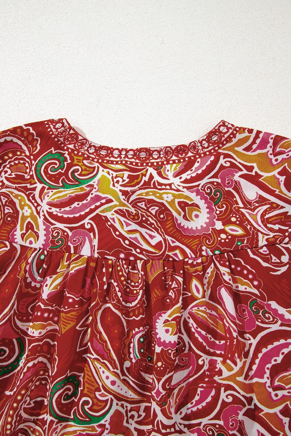 Multicolour Ethnic Paisley Print Tassel Tie Puff Sleeve Boho Blouse