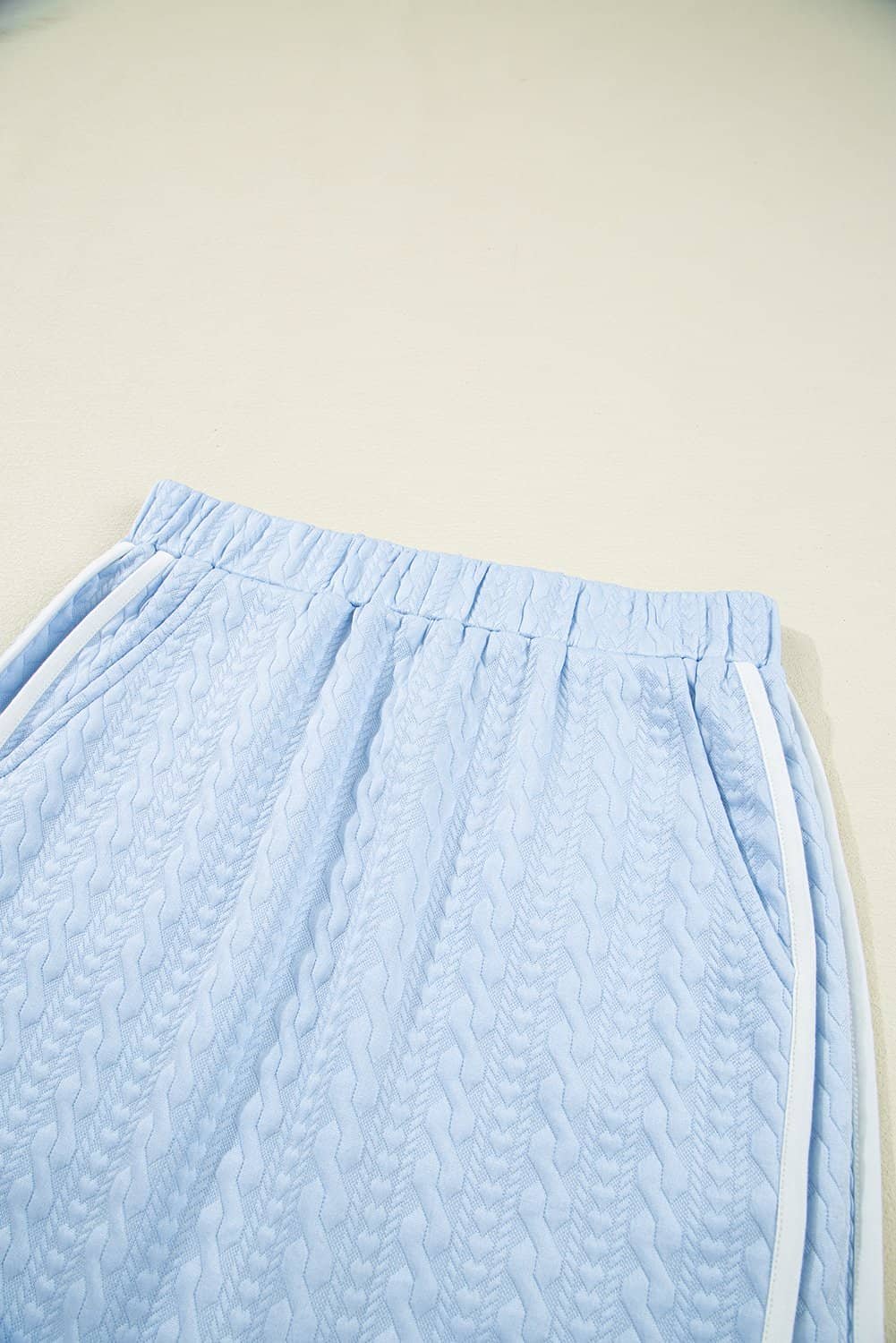 Beau Blue Contrast Trim Textured Crewneck Tee And Pocketed Skirt Set