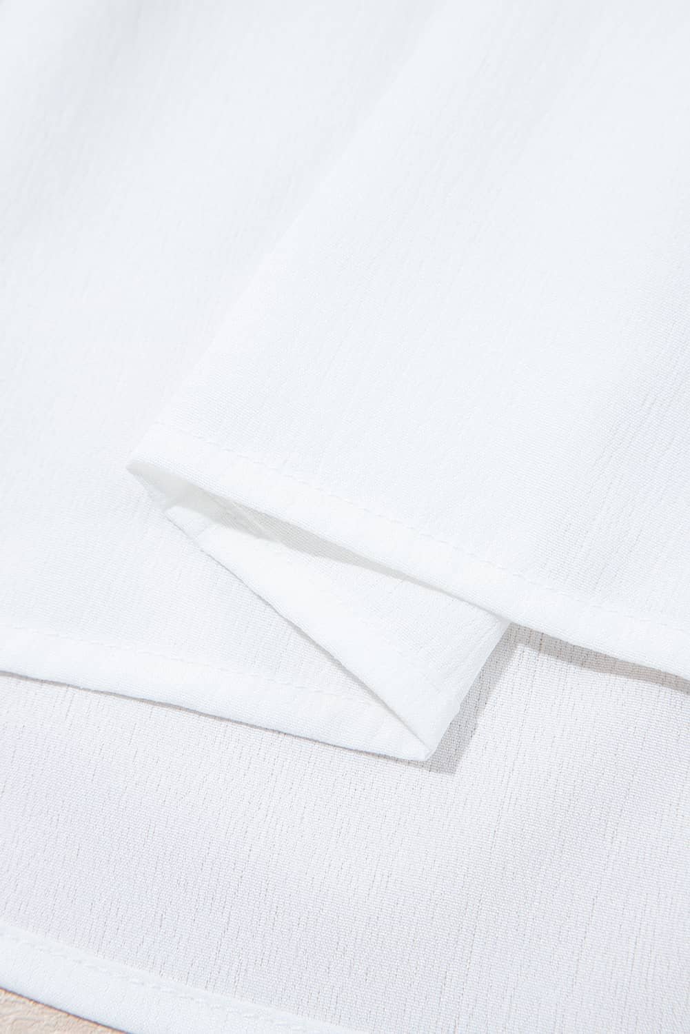 White Flower Lace-Up V Neck Babydoll Blouse