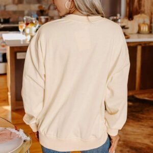 Apricot Thanks Chenille Embroidered Drop Shoulder Graphic Sweatshirt