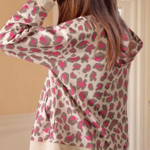 Rose Leopard Print Zip-Up Hooded Sweatshirt