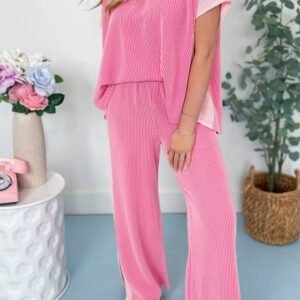 Sachet Pink 2-Tone Colorblock Patchwork Corded 2Pcs Outfit