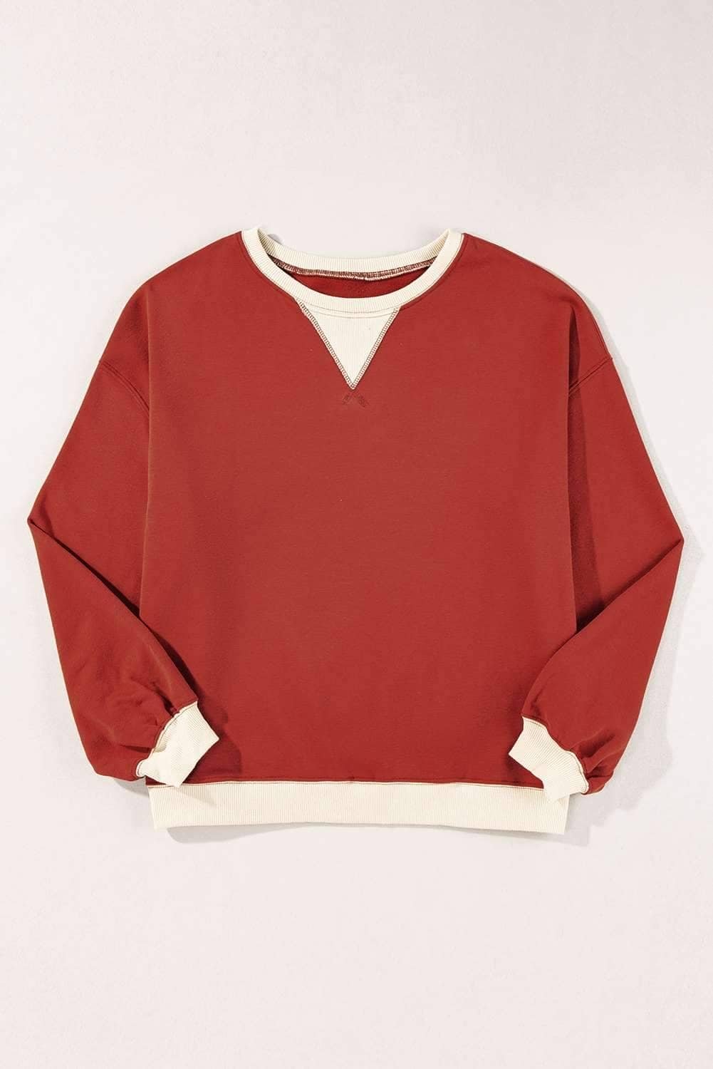 Red Clay Color Block Patch Drop Shoulder Oversized Sweatshirt