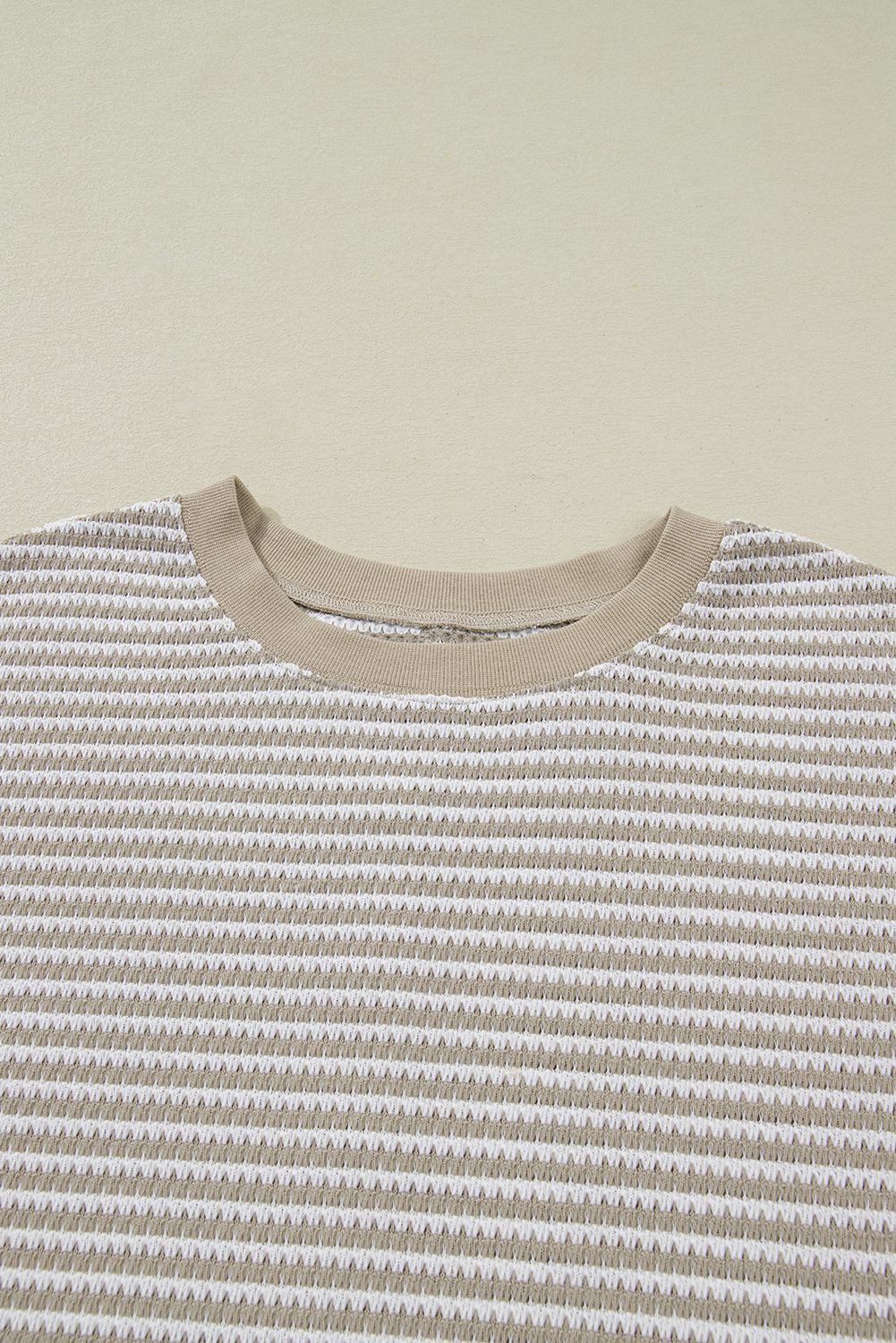 Brown Stripe Plus Size Breathable Knit Ribbed Trim Long Sleeve Top