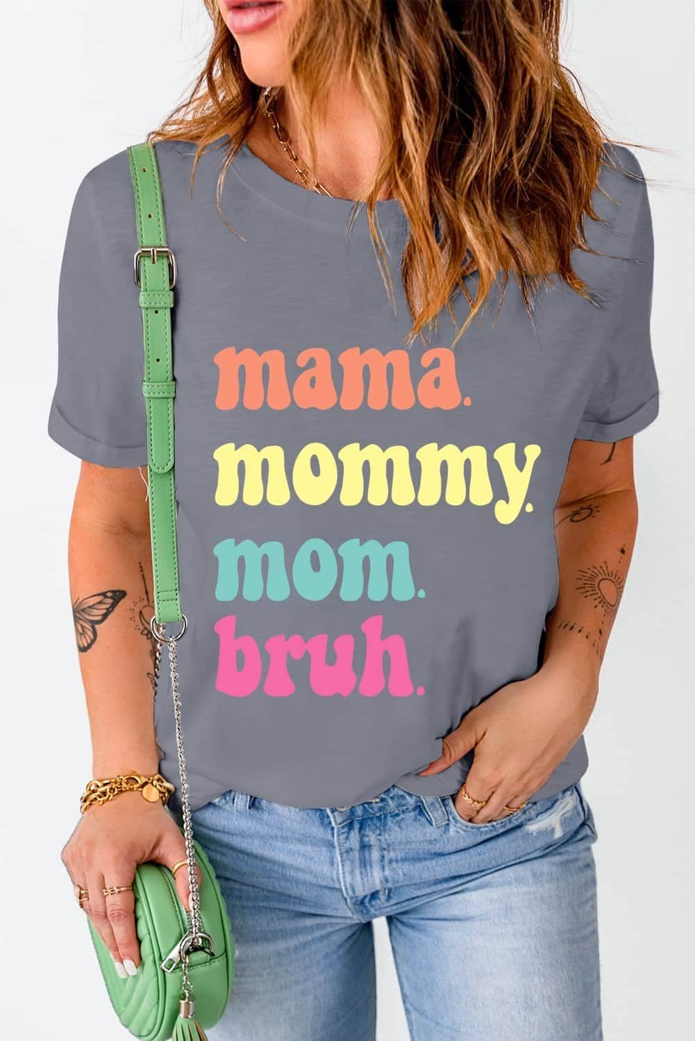 Gray Mama Mommy Mom Bruh Crew Neck Graphic Tee