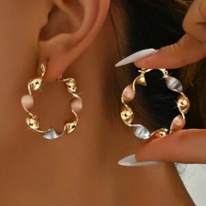 Gold Twisted Plated Alloy Hoop Earrings