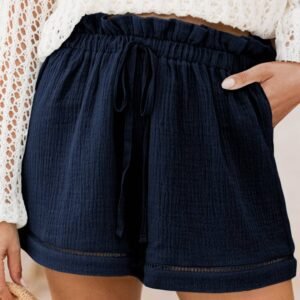 Blue Cotton Gauze Paperbag Shorts