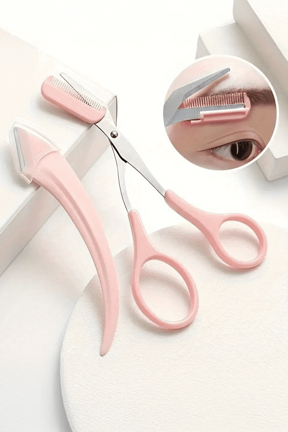 Light Pink 2Pcs Eyebrow Trimming Tool Set