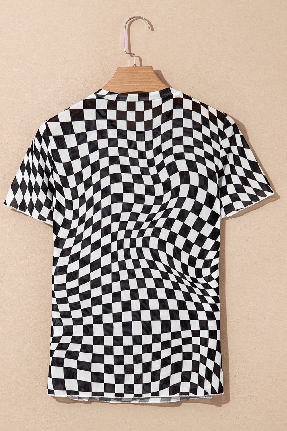 Black Checker Mesh Crew Neck T Shirt