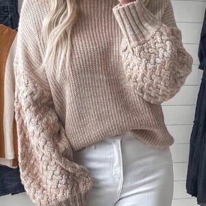 Parchment Cable Knit Sleeve Drop Shoulder Sweater
