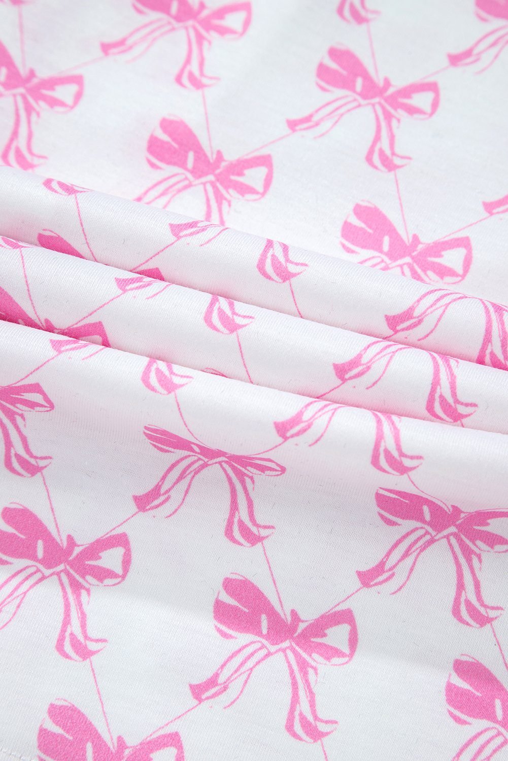 Pink Bowknot Printed Short Sleeve And Ruffled Shorts Valentines Pajama Set