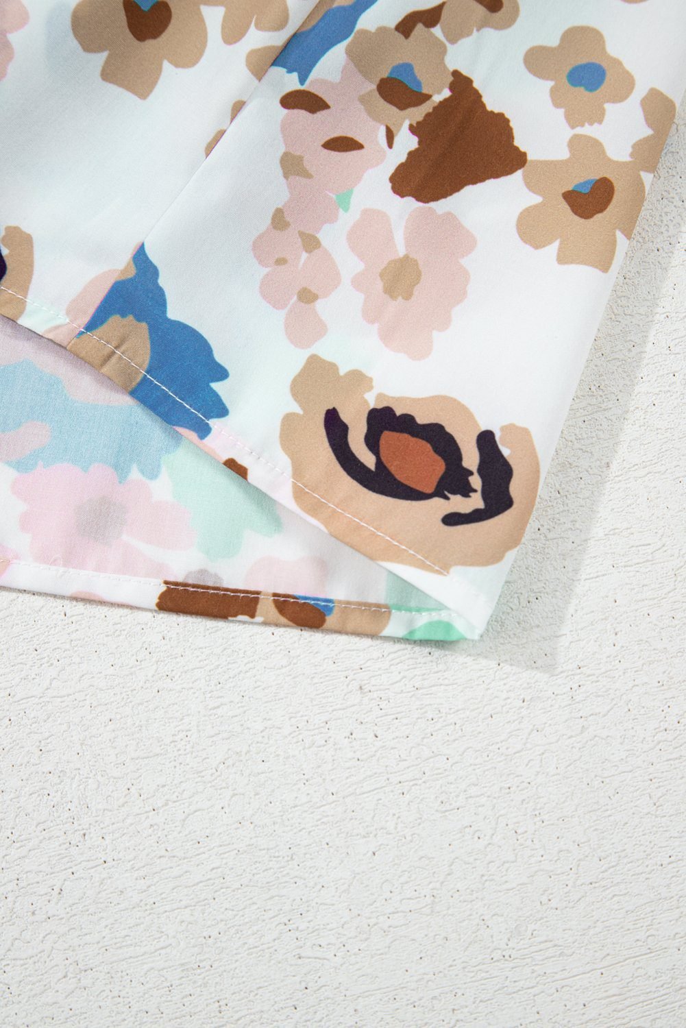 Multicolour Floral Print Ricrac Trim Collared Puff Short Sleeve Shirt