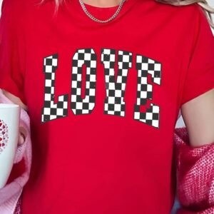 Red Checkered Love Letter Graphic Valentines T Shirt