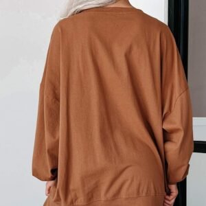 Chestnut Sequin Happy Halloween Graphic Notched Neck Long Sleeve Loose Top