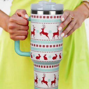 Iceland Blue Christmas Pattern Print Handled Stainless Steel Tumblers