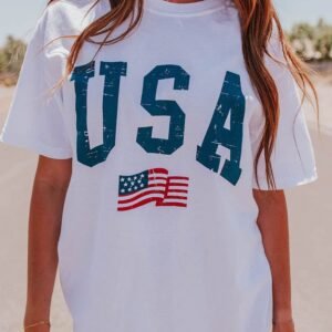 White Usa Flag Graphic Oversized Tee