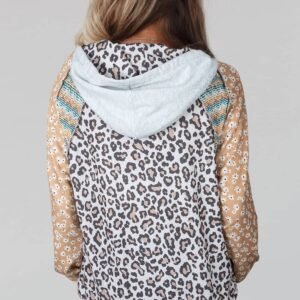 Multicolor Leopard Floral Patchwork Drawstring Hoodie