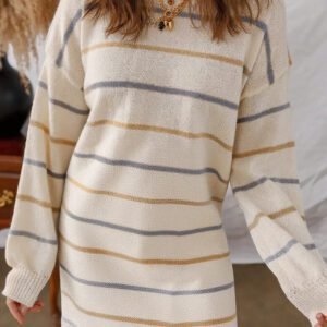 Multicolour Striped Print Drop Shoulder Shift Sweater Mini Dress