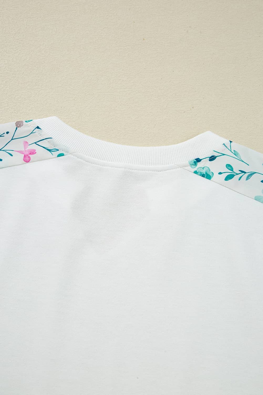 White Floral Colorblock Patchwork Chest Pocket Notched Neck Long Sleeve Top