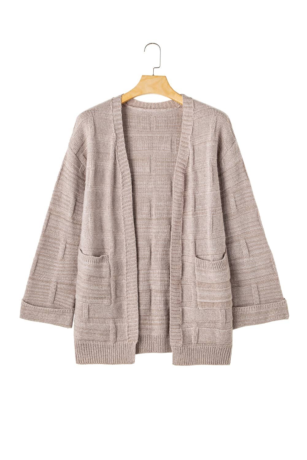 Delicacy Textured Knit Open Front Chic Cardigan With Pockets