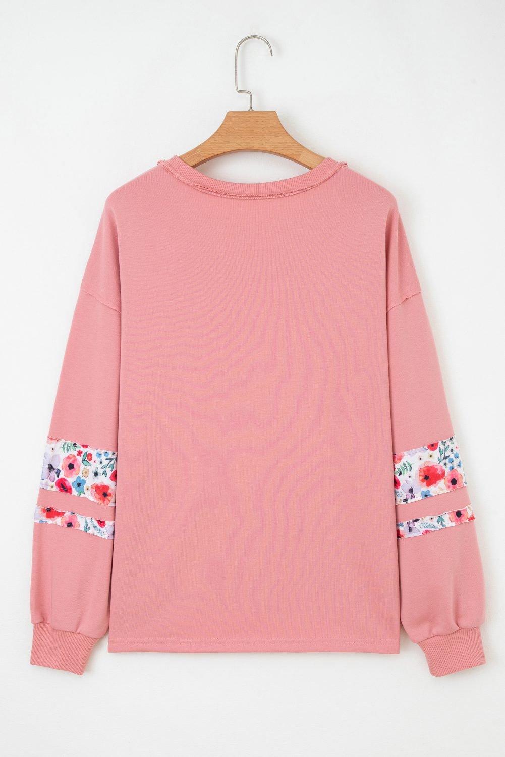 Peach Blossom Floral Applique Baggy Pullover Sweatshirt