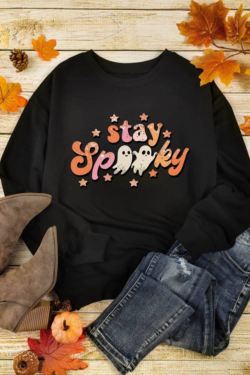 Black Halloween Stay Spooky Graphic Sweatshirt