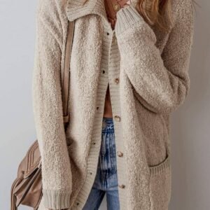 Jet Stream Collared Drop Shoulder Button Up Cardigan With Pocket